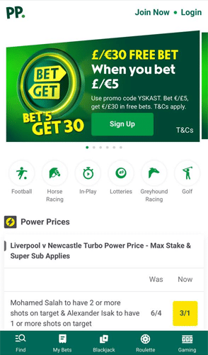Paddy Power screen gpoint